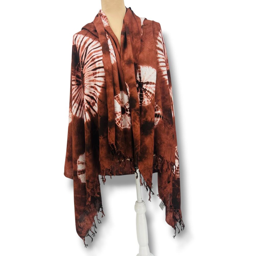 NEELAM Tie Dye Rayon Fringed Scarf Wrap 45'' X 60'' Boho Art To Wear